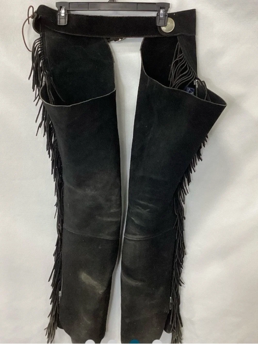 Vtg Women's Barnstable Black Suede Leather Chaps Western Fringe USA Size Medium